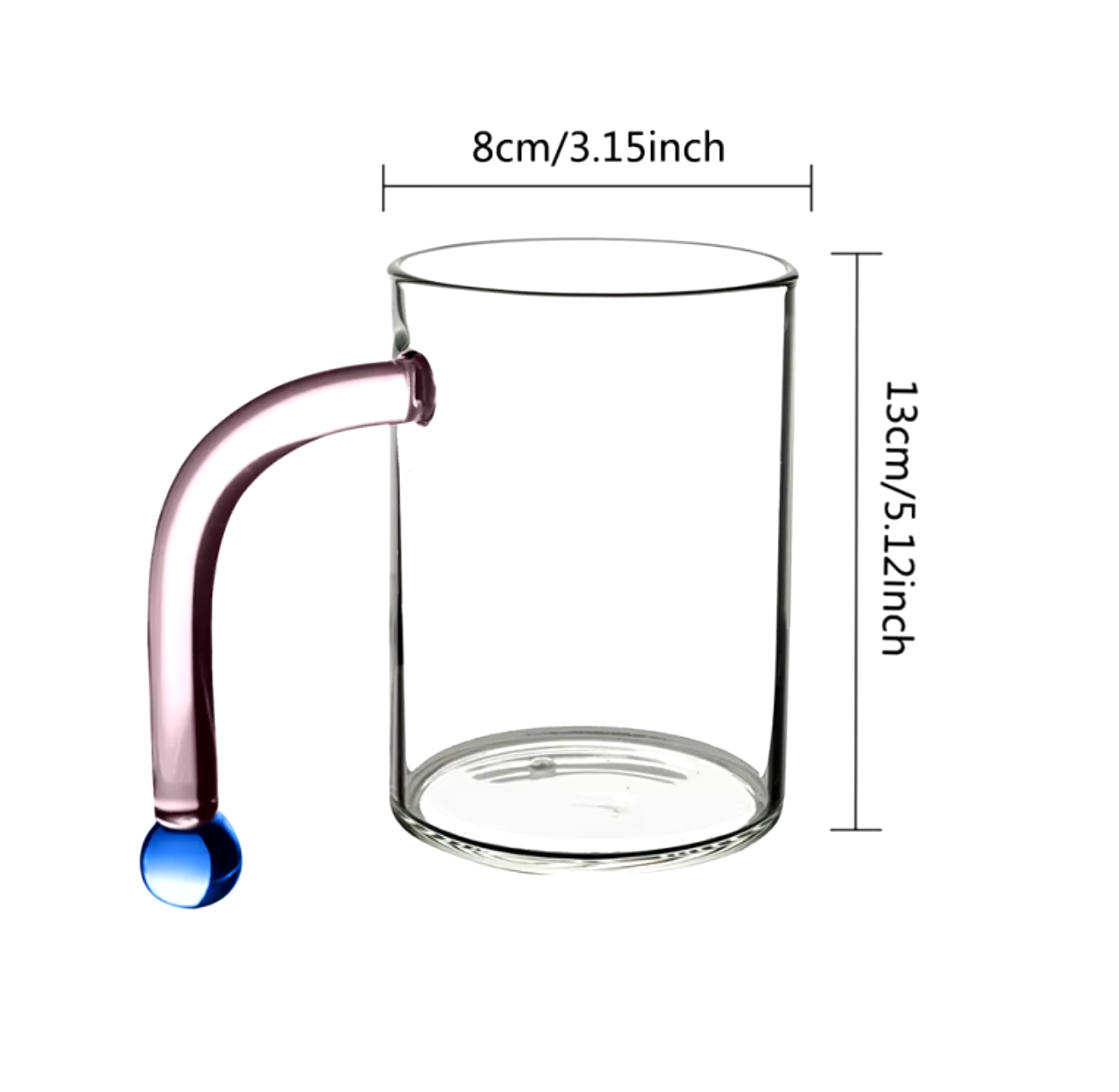 Borosilicate Glass Tea Coffee Cup with Colored Glass Handle
