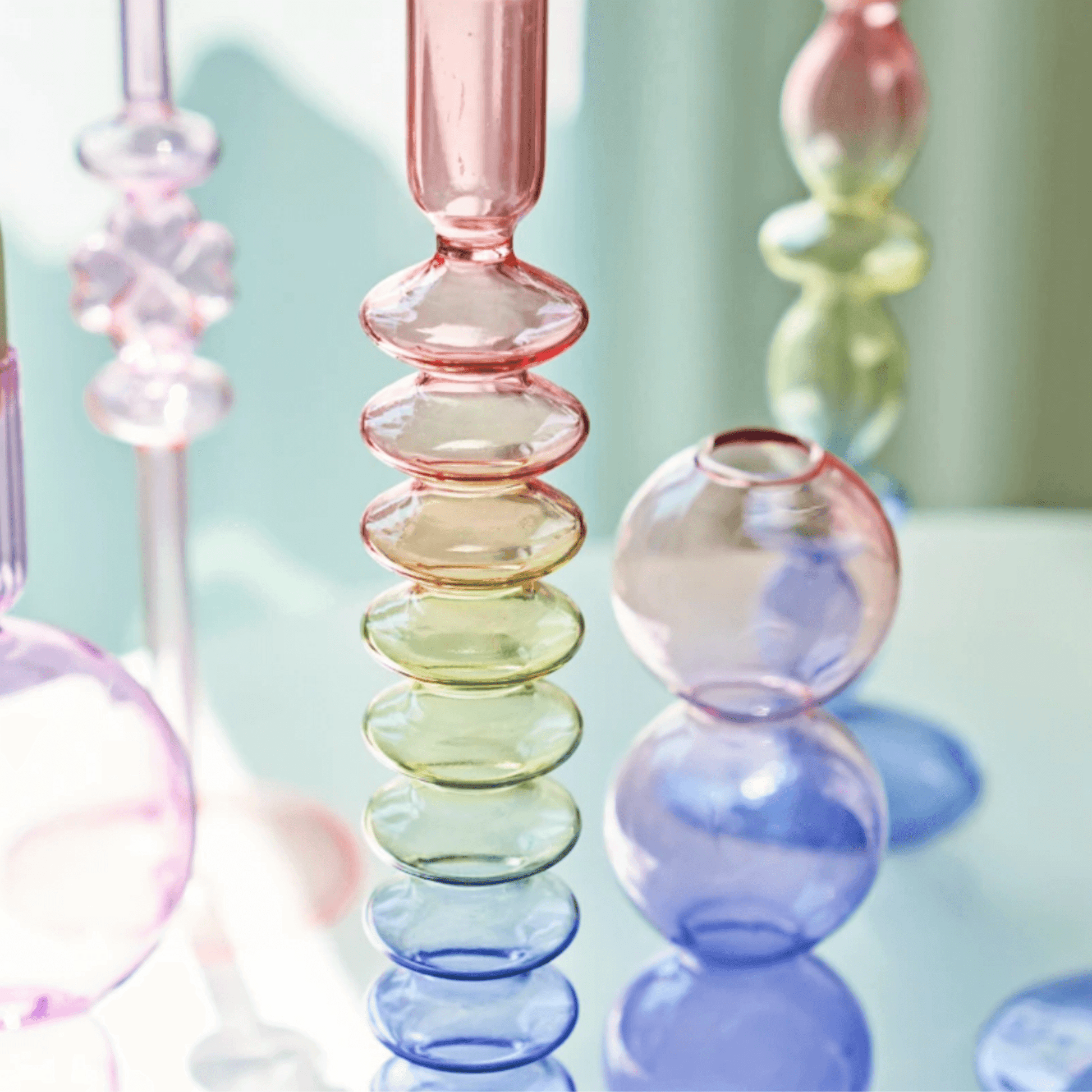 Three Colors Glass Candlestick Holder - huemabe - Creative Home Decor