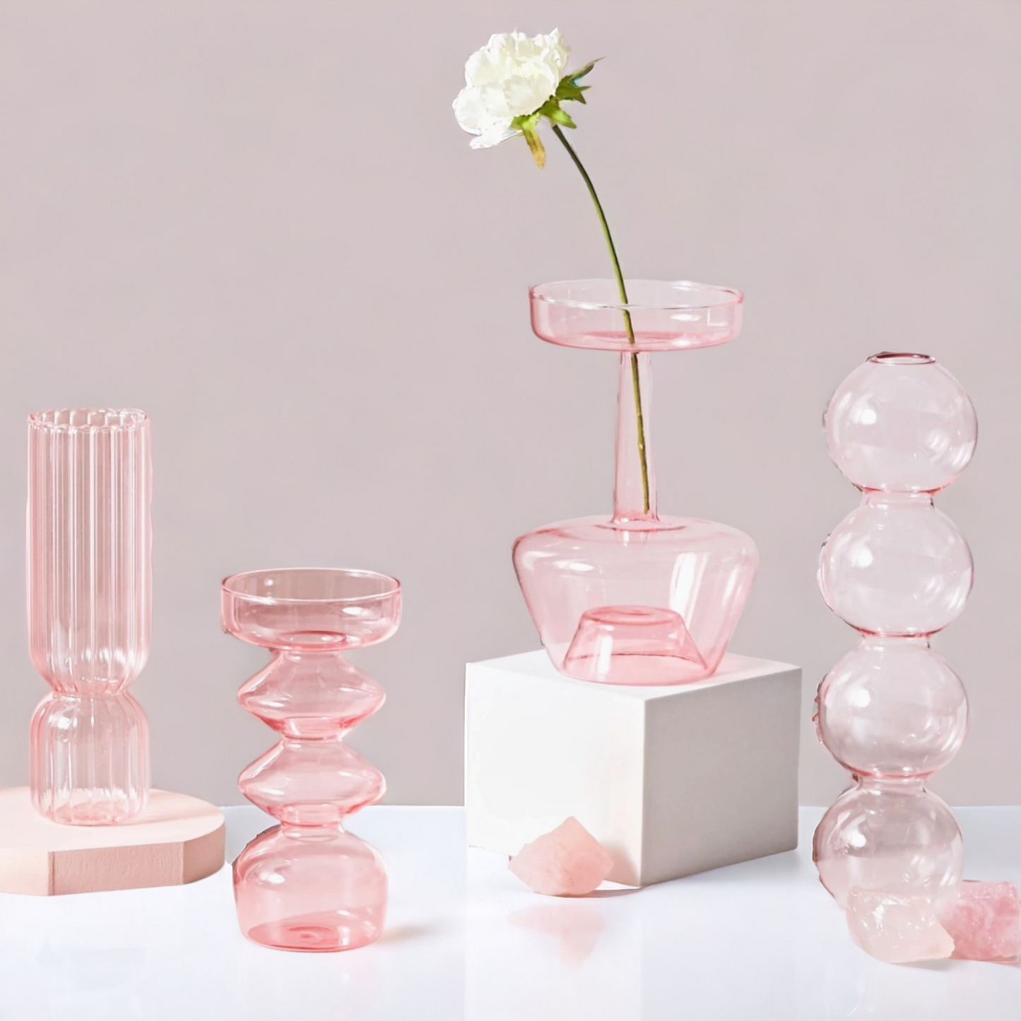 Pink Glass Candlesticks / Vase