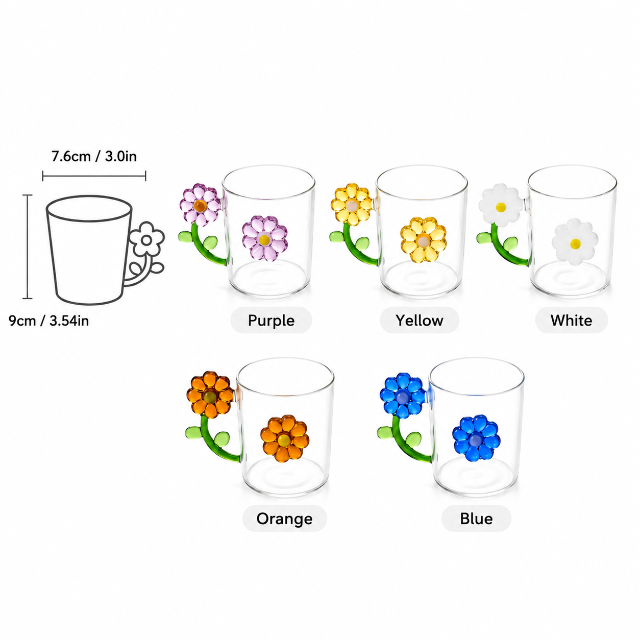 3D Flower Glass Mug | Cute Daisy Coffee Cup with Handle