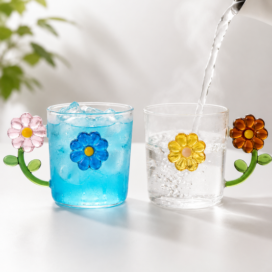 3D Flower Glass Mug | Cute Daisy Coffee Cup with Handle
