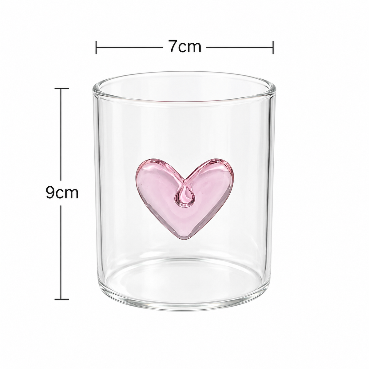 3D Heart Glass Tumbler - Drinking Glass with Coloured Heart