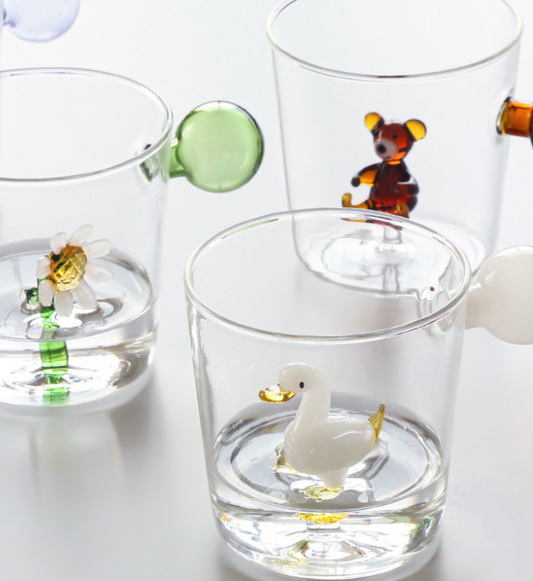 3D Cartoon Glass Cup with Color Ball Handle