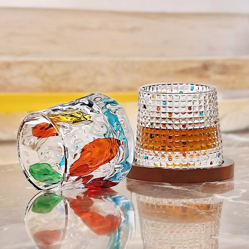 Art Rotating Glass Cup with Coasters