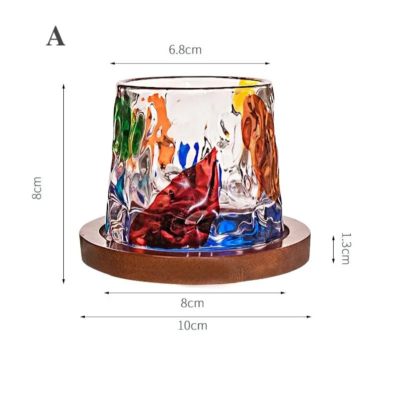 Art Rotating Glass Cup with Coasters