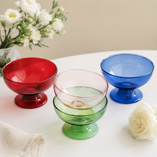 Colored Glass Dessert Bowl | Vintage Pedestal Bowl