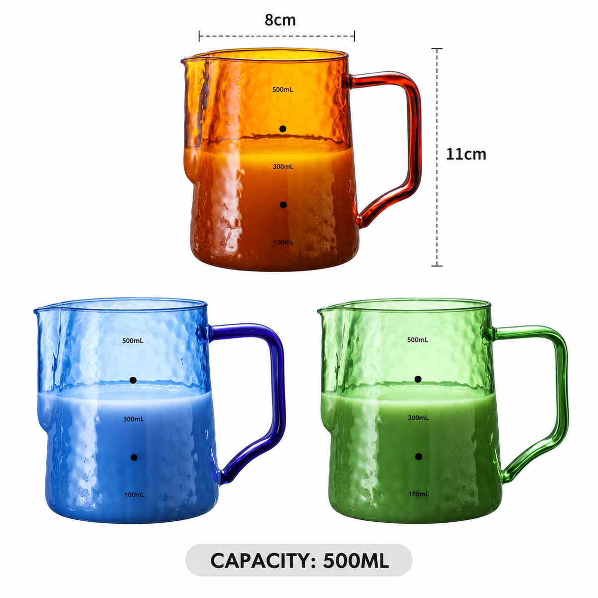 Colourful Glass Milk Frothing Pitcher – Hammered Jug 500ml