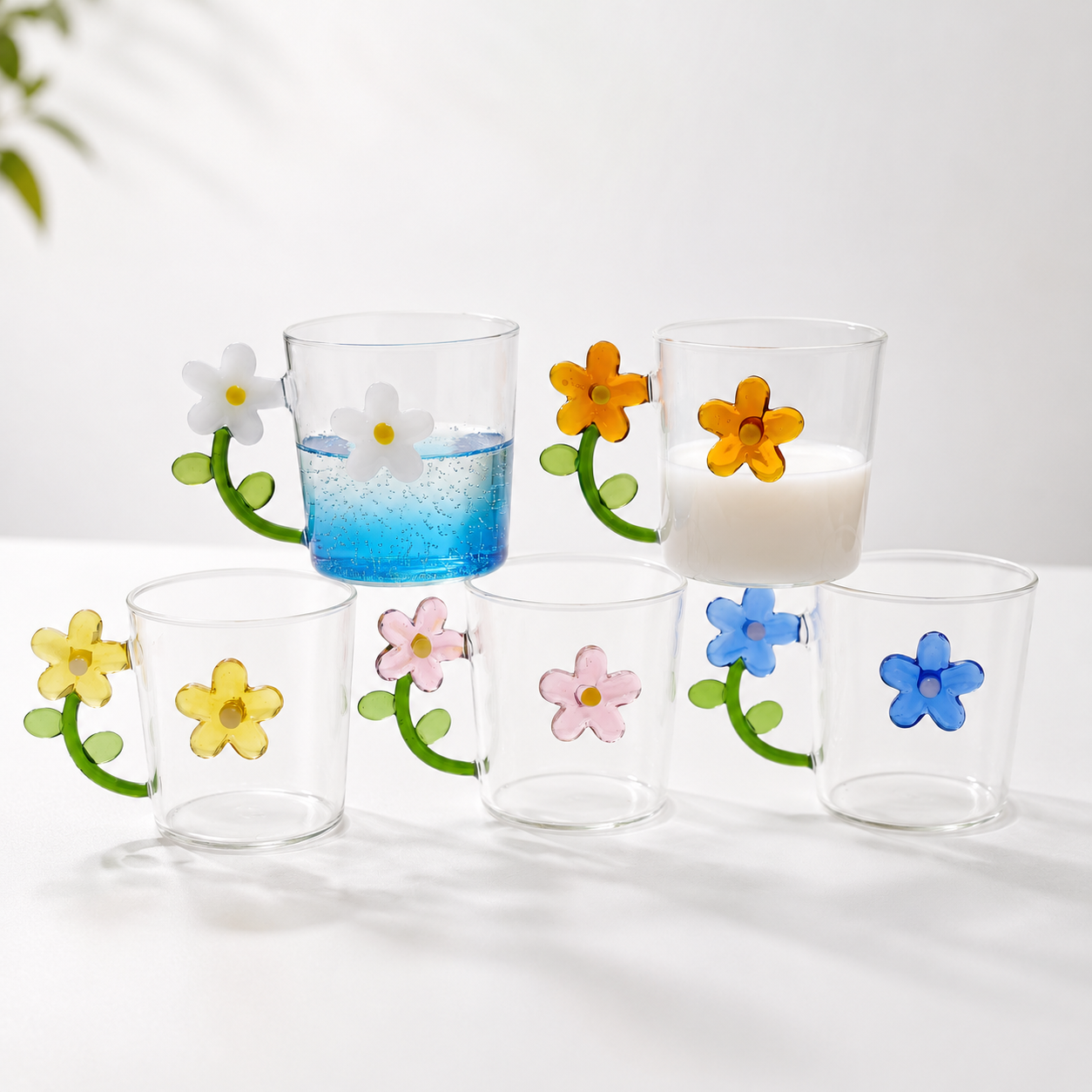 Creative Flower Glass Mug | Cute Floral Coffee Cup 300ml