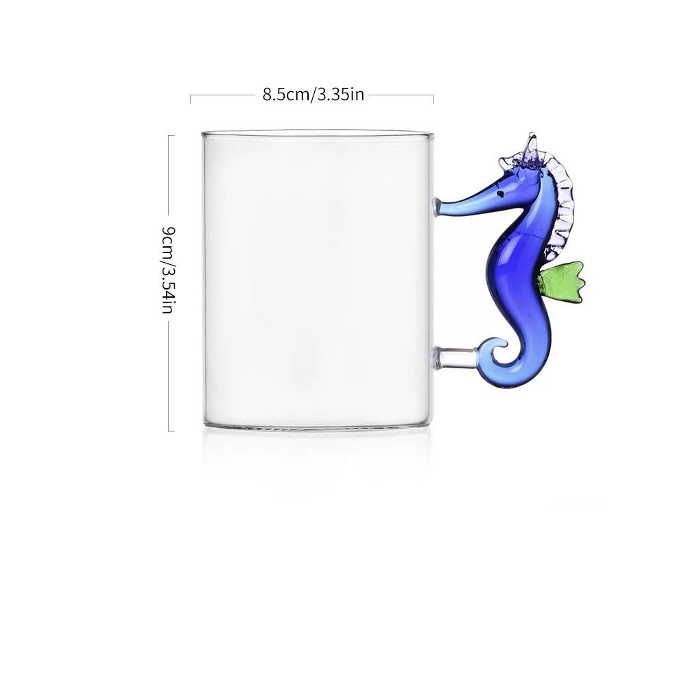 Creative Ocean Animal Glass Mug with 3D Handle Design