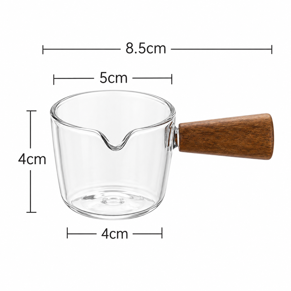 Glass Pouring Cup with Wooden Handle - Espresso & Milk Jug