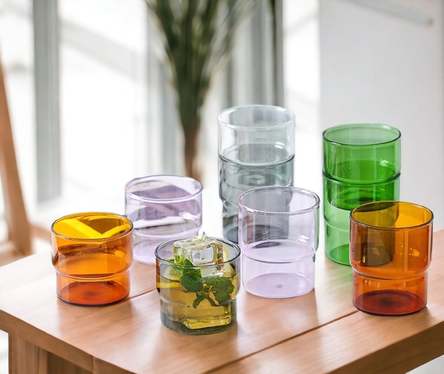 Stackable Colored Glass Water Cup
