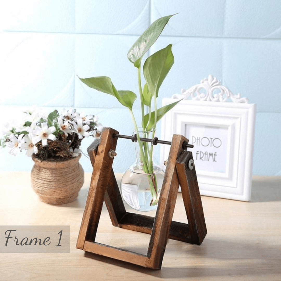 Glass Planter Bulb Vase with Wooden Stand - huemabe - Creative Home Decor