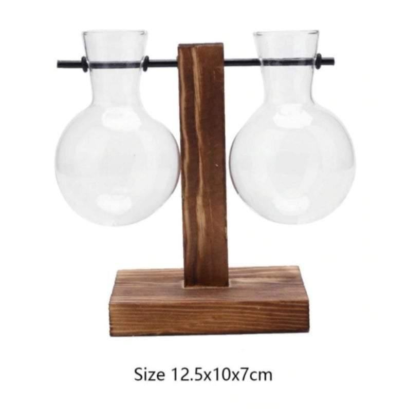 Glass Planter Bulb Vase with Wooden Stand - huemabe - Creative Home Decor