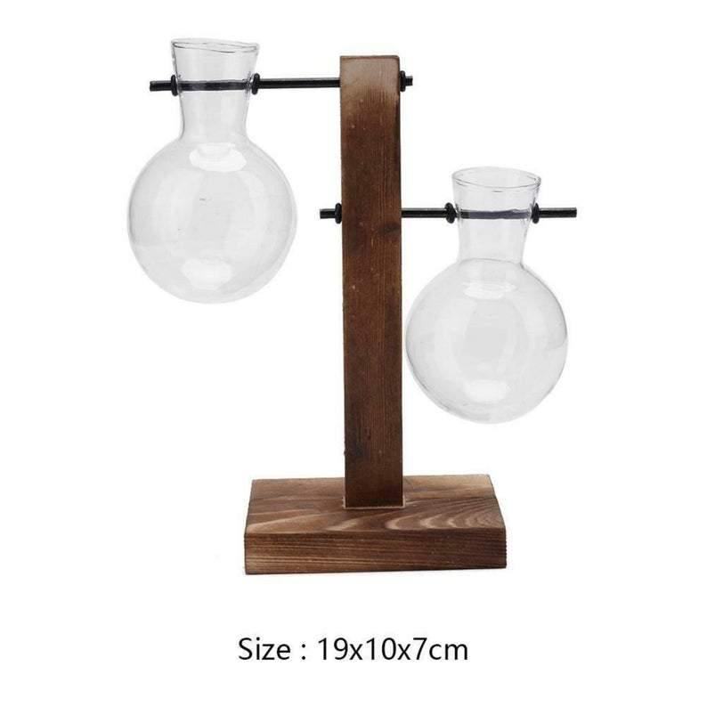 Glass Planter Bulb Vase with Wooden Stand - huemabe - Creative Home Decor