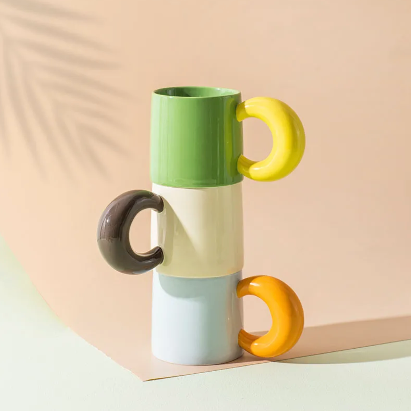 Ceramic Coffee Mug with Curved Moon Handle