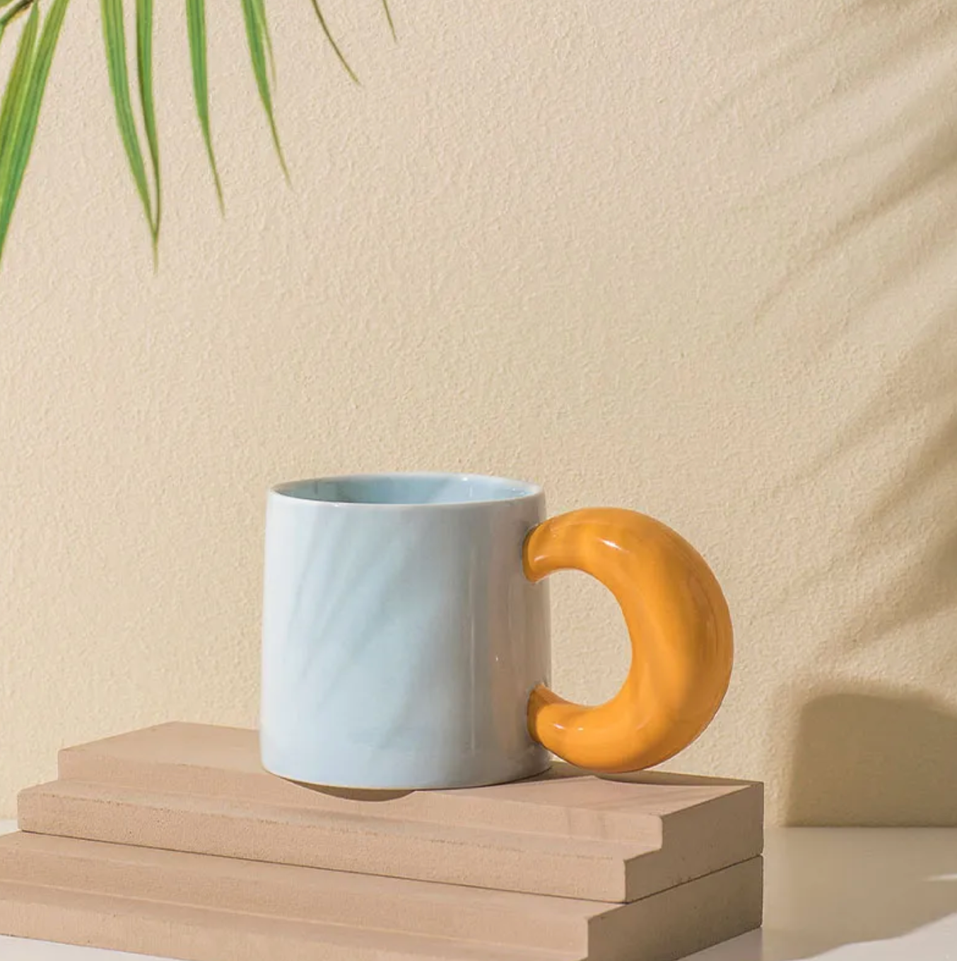 Ceramic Coffee Mug with Curved Moon Handle