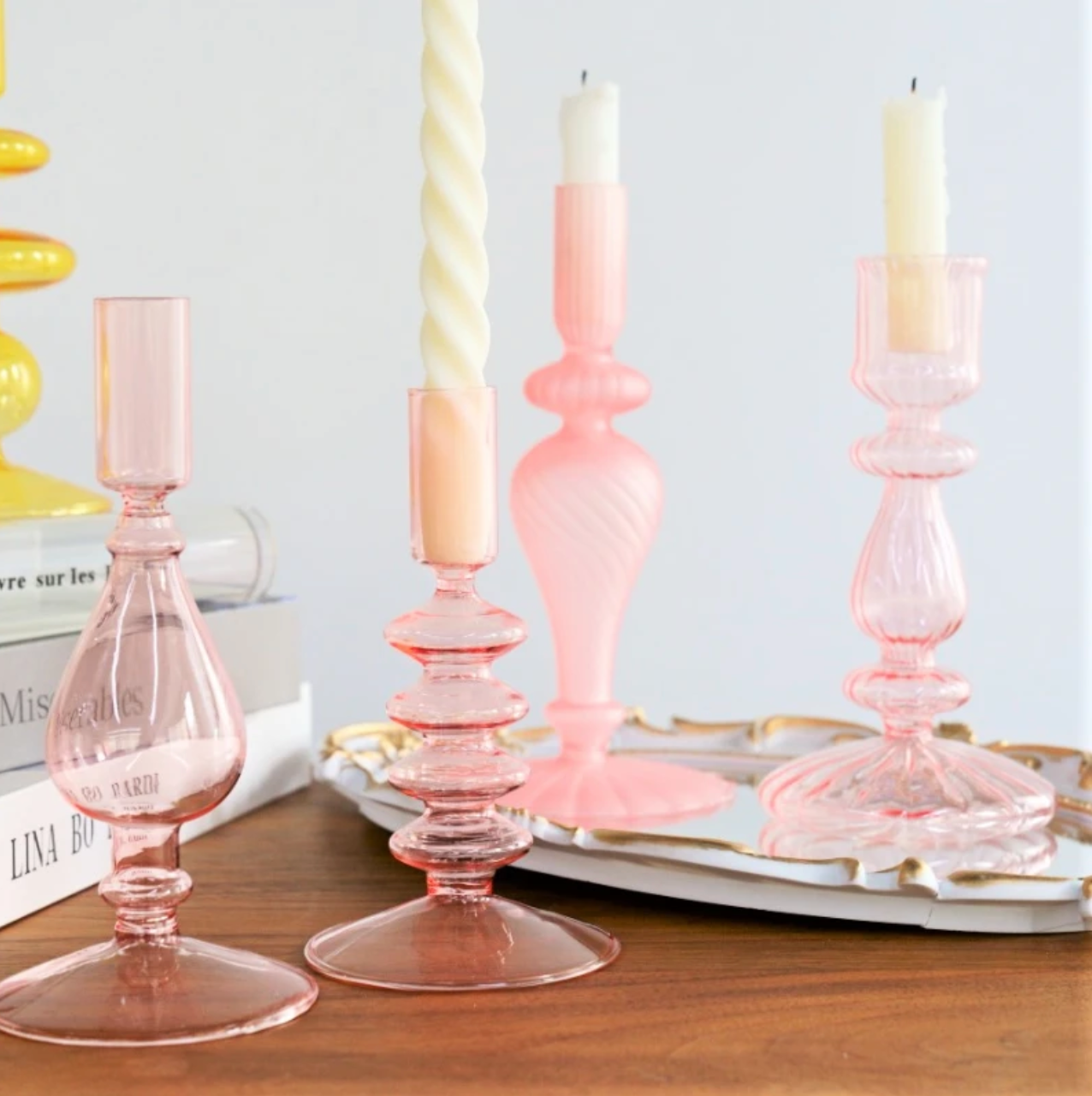 Pink Wedding Table Centerpieces Glass Candlestick Holder