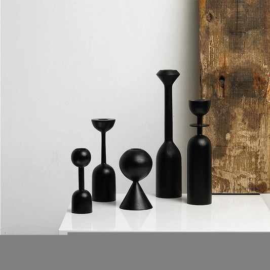 Black Wooden Candle Holder - huemabe - Creative Home Decor