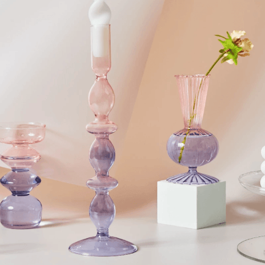 Lilac-Pink Glass Candlesticks / Vase - huemabe - Creative Home Decor