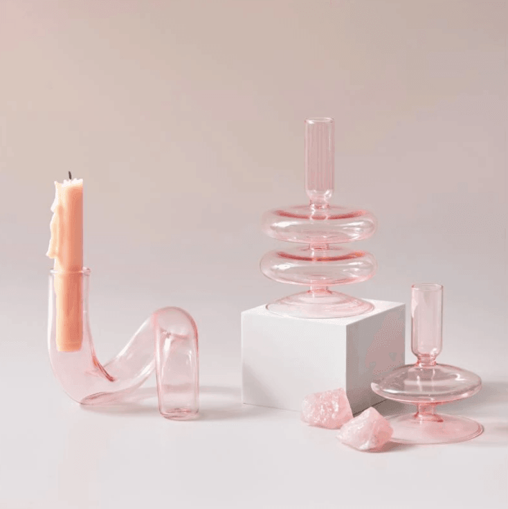 Pink Glass Candlesticks / Vase - huemabe - Creative Home Decor