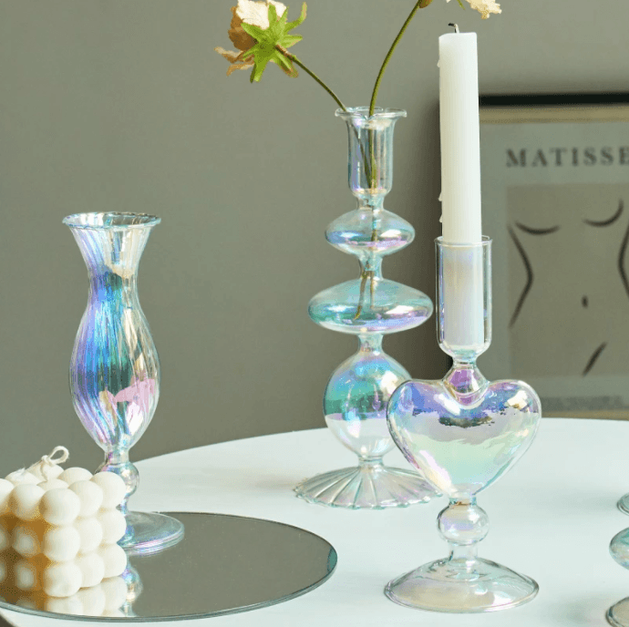 Rainbow Glass Candlesticks / Vase - huemabe - Creative Home Decor