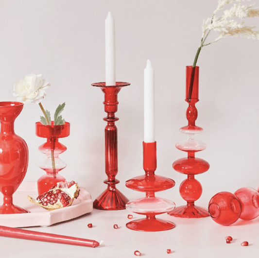 Red Glass Taper Candle Holder - huemabe - Creative Home Decor