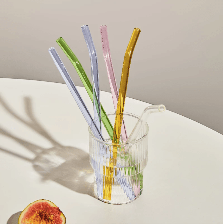 Glass Straw With Rib Set of 4 Reusable Glass Straws – IVORE