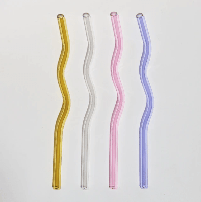 Set of 4 Wave Reusable Glass Straws - huemabe - Creative Home Decor