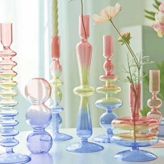 Three Colors Glass Candlestick Holder - huemabe - Creative Home Decor